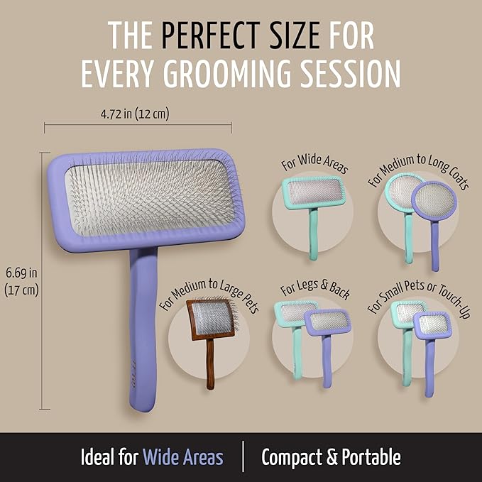 Tauro Pro Line Slicker Brush for Dogs & Cats, Deshedding, Dematting & Detangling Grooming Tool for Medium to Long Coats, Ideal for Retrievers & Maine Coons, Flexible Cushion, Purple, Large Size (L)