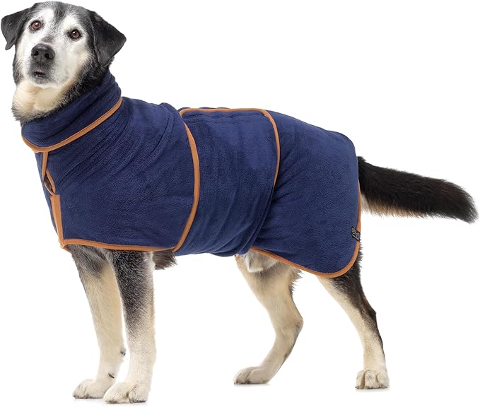 Lucky Pooch® Dog Robe - Luxurious Dog Bathrobe - Ultra Absorbent Dries Your Dogs in Minutes! Double-Layer, Super Soft Towel and Bath Robe All in One (XXL, French Navy)