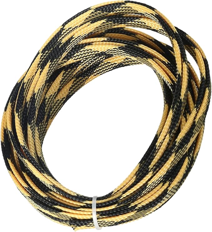Jutagoss PET Expandable Braided Cable Sleeve, 16.4ft - 5/16 inch Black Yellow Cable Management Sleeve, Wire Loom Tube Cord Protector for USB Cable, Power Cord, Audio Video and More, 1Pc
