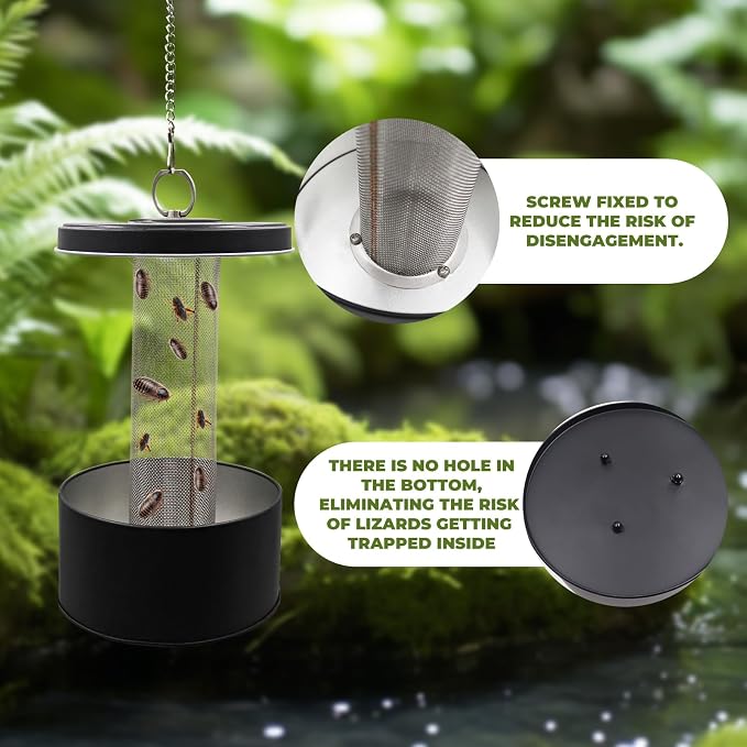 Chameleon Food Bowl, Lizard Feeder, Reptile Food Cup, Chameleon Cage Accessories, Dubia Roaches Mealworms Superworms Organizer with Column for Prey to Climb and Move
