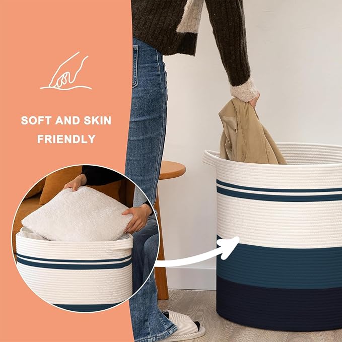 OIAHOMY 80L Laundry Baskets Hamper with Handles,Decorative Basket for Living room,Woven Storage Basket for Toys Bin,Pillows, Blankets,Clothes-20x18in-Gradient Blue | Tall Dirty Clothes Hamper with Handle,Blanket Basket,Decorative Basket for Living Room...