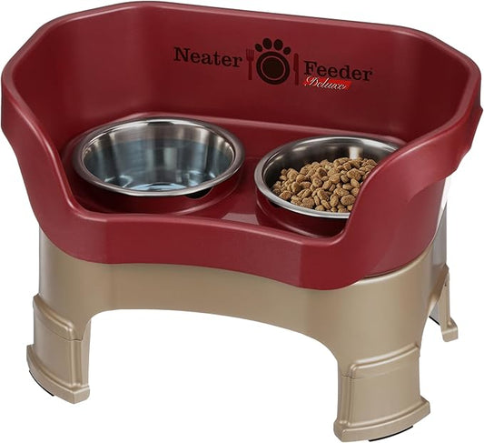 Neater Feeder Deluxe Mess-Proof Elevated Dog Bowls for Medium Dogs (19–40 lbs), 2 Height Adjustable (10” & 12.5”) No-Spill Raised Dog Bowl Stand, Stainless Steel Food Bowl Set, Made in USA, Cranberry