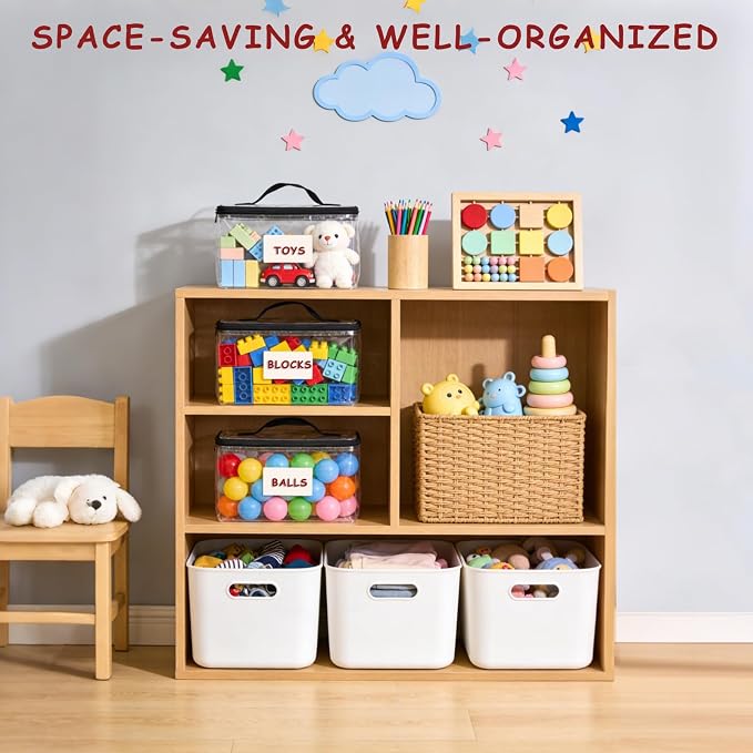 6-Pack Clear Toy Storage Bags Extra Large with Mesh Pocket, Toy Organizer with Name Tags and Marker TPU Waterproof for Lego, Puzzles, Building Blocks, Small Toys