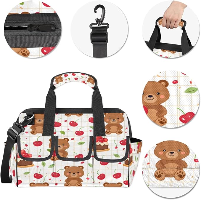 Cherry Heavy Duty Tool Bag 14.8 Inch Bear Portable Soft Tool Box Organizer Storage with Adjustable Shoulder Strap