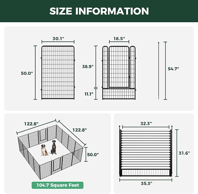 FXW Rollick Dog Playpen with RV Step Grid, 50" H, 16 Panels | Heavy-Duty & Easy setup Play Area, Helps Close Stair Gaps, Fits 32" RV Step Opening, For Ultra Large Dogs, Patented