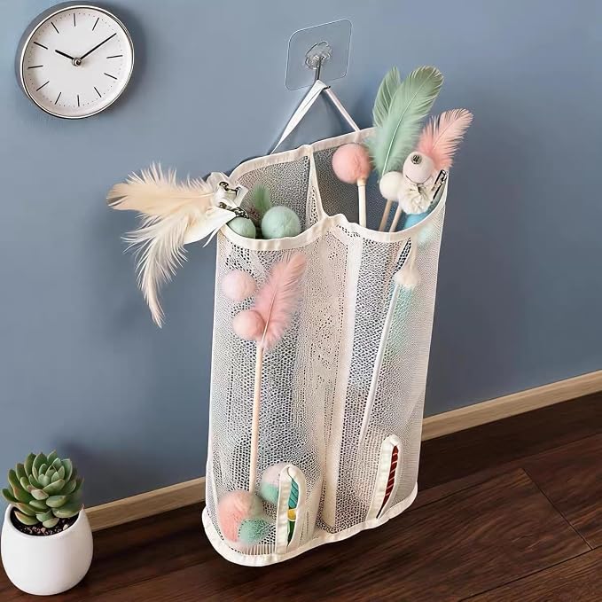 Cat Toy Organizer – Storage Holder for Cat Teaser Toys, Compact Stand for Keeping Pet Toys Neat and Tidy (2-Compartment)