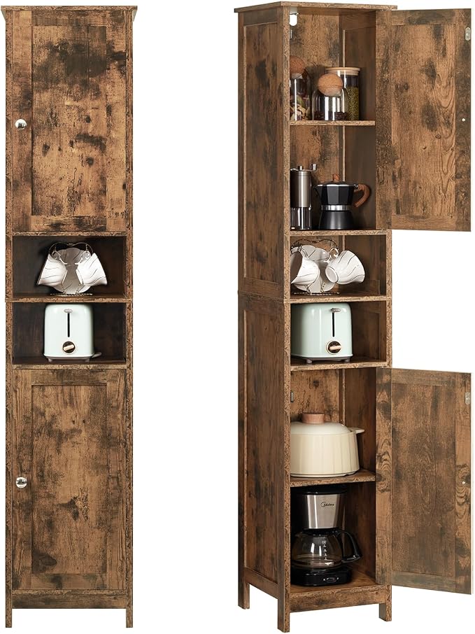 TEENFON 67" Tall Bathroom Cabinet with 2 Adjustable Shelves and 2 Doors, Narrow Bathroom Storage Cabinet for Small Space, Living Room, Entryway, Kitchen, Rustic Brown
