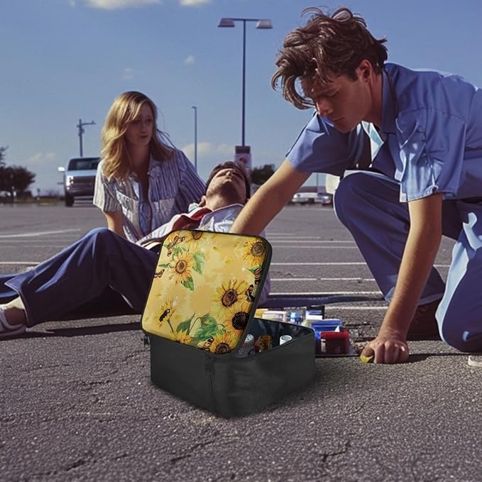 Rnyleeg First Aid Kit for College Dorm Sunflower Butterfly Print Empty First Aid Bag Portable Medical Kits for Outdoor, Boat, Camping, Hiking