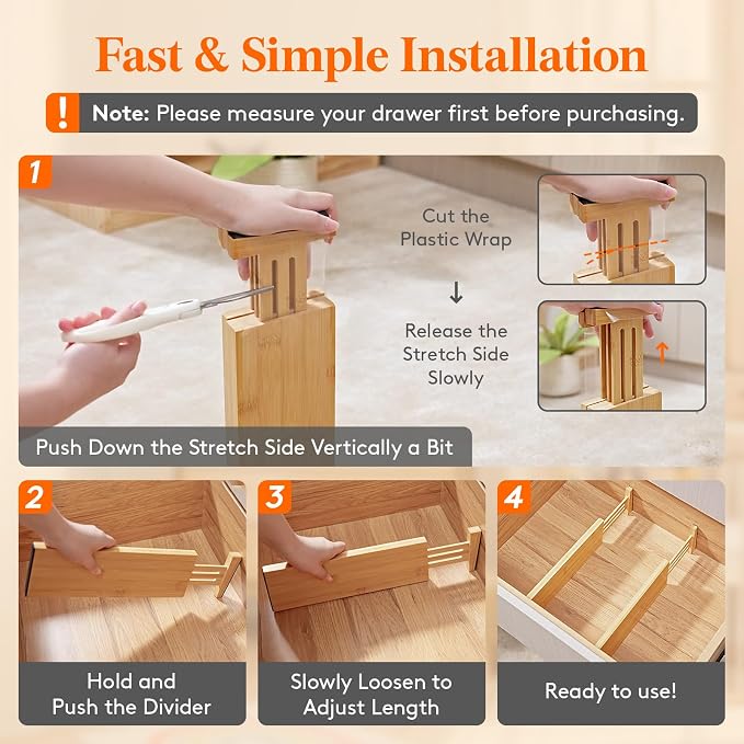 Lifewit 4" High Dresser Drawer Dividers, Adjustable Bamboo Drawer Organizer | 5 Pack 12"-16" Expandable Drawer Separator for Clothes, Utensils, Kitchen, Cabinet, Closet, Nursery Organization & Storage