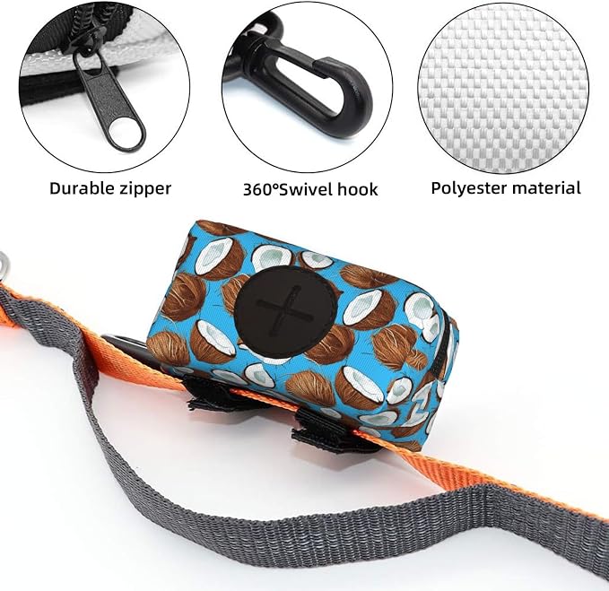 Coconut Pet Waste Bag Dispenser 0.2L | Portable Dog Poop Holder Waste Bag With Zipper Park Doggy Walking Accessory