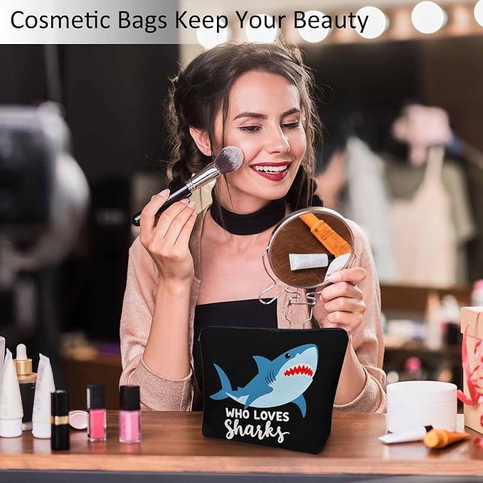 Shark Cosmetic Bags For Women, Sea Animal Sharks Who Loves Shark Roomy Makeup Bag Toiletry Bag Accessories Organizer Storage Bags Makeup Pouch For Travel Business Gym Camping Bathroom