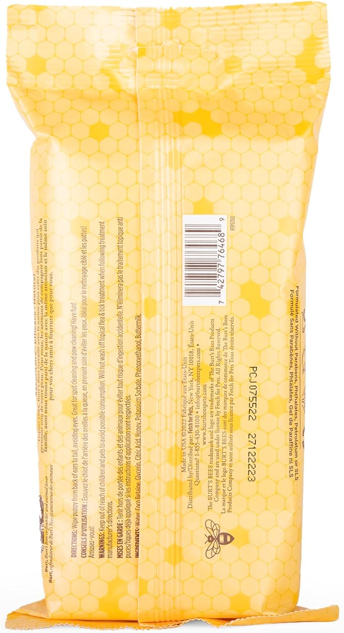 Burt’s Bees for Pets Gentle Cleansing Puppy Wipes with Buttermilk - Hypoallergenic, 98% Natural Origin Wipes That Gently Cleanse and Condition, Safe Formula, 50 Count