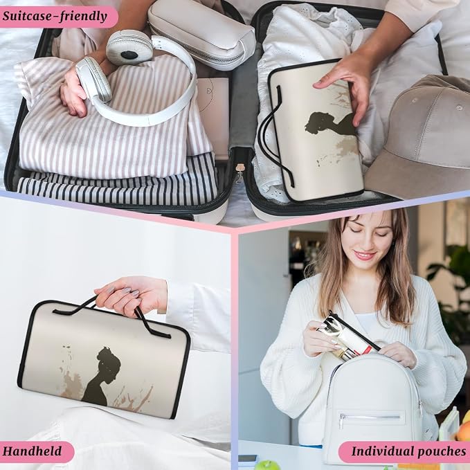 Dance Ballet Makeup Bag for Women Hanging Roll-Up Travel Organizer Toiletry Kit with 4 Removable Compartments, Ballerina