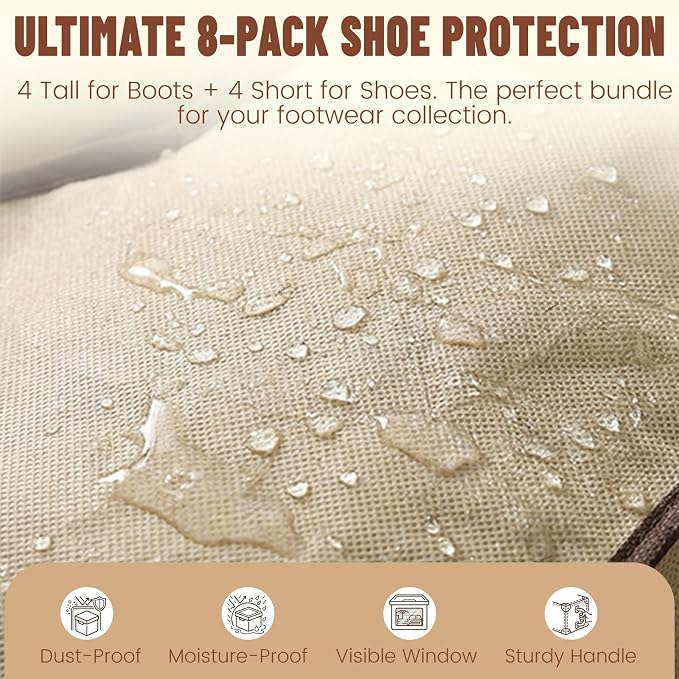 8Pack Portable Waterproof Storage Bags, Boot Bags For Cowboy Boots, Dustproof Shoe Bags for Storage are Used for Travel Storage, Under the Bed, Shoe Cabinet and Other Home Storage