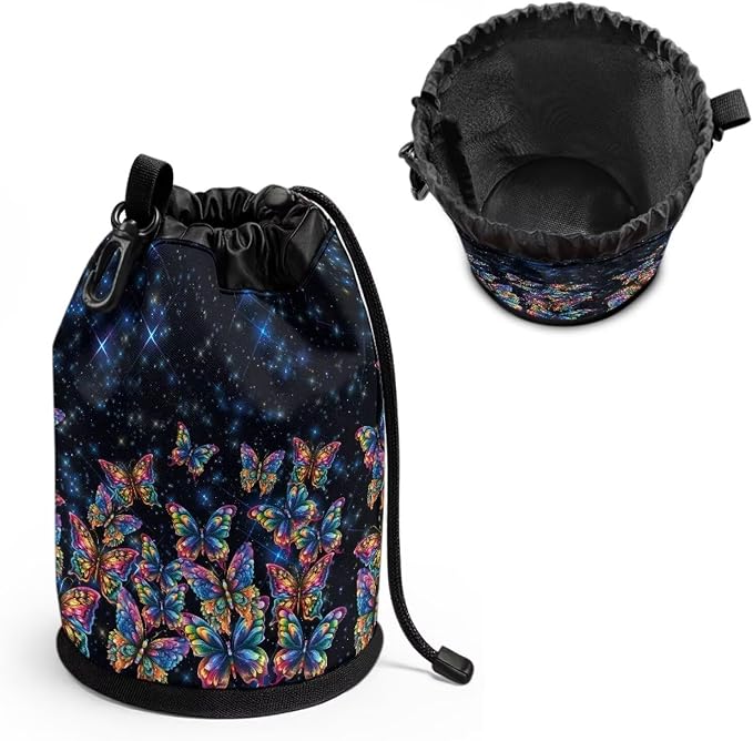 Rainbow Butterfly Clothespin Bag Holder Outside, Hanging Clothes Pin Bag with Drawstring Closure, Large-Capacity Clothespin Storage Organizer with Hooks