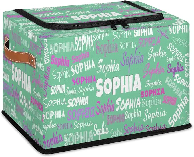 Personalized Kids Toy Box with Name, Custom Nursery Baskets Cubes Box with Zipper Lid, Kids Custom Storage Basket Laundry Baskets Organizer with Handles, Light Green Solid Color
