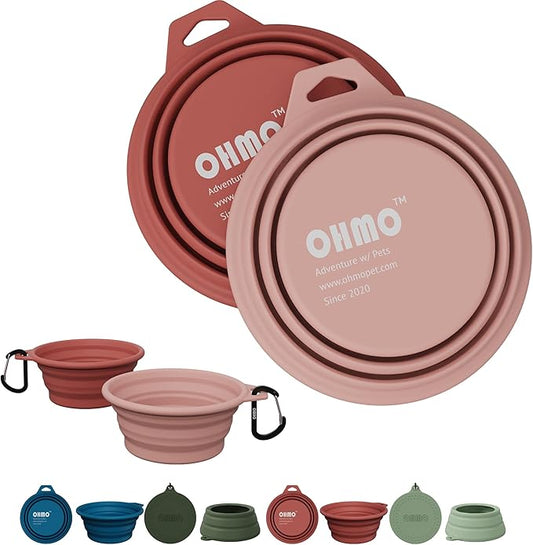 OHMO Collapsible Dog Bowl(2 Pack, 12oz/400ml) Premium Silicone Pet Water Bowls for Cats & Dogs, Portable Dog Travel Bowls Foldable for Outdoor Camping Hiking