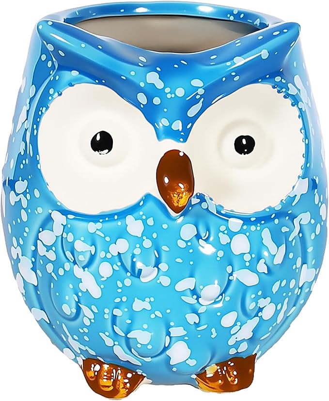 Ceramic Owl Shaped Pen Pencil Holder for Desk Decoration Accessories Owl Decor Makeup Brush Pen Cups Succulent Plant Pot Office School Ideal Gifts for Women, Mom or Birthdays