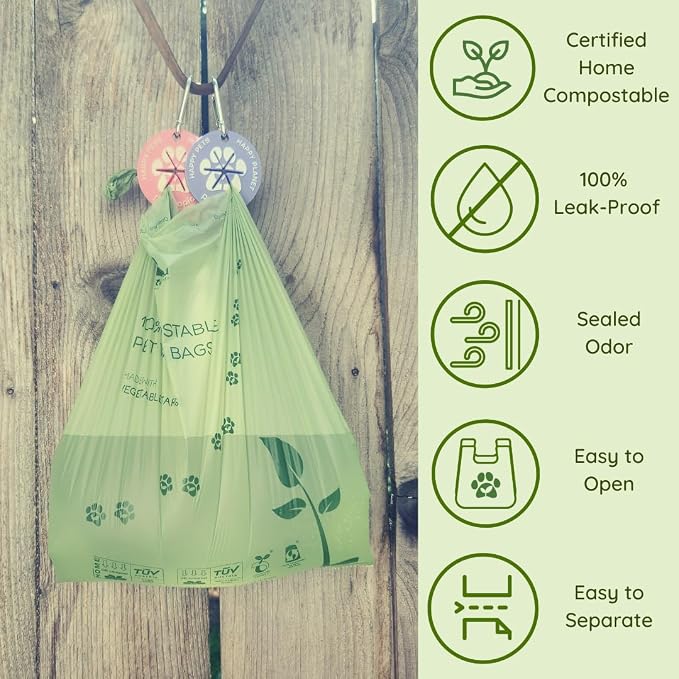 Pawtopia Pet Waste Bag Duo - 240 Standard Sized-Dog Poop Bags (16 rolls) + 100 Extra Large Cat Litter Bag with Handles (1 big roll), Vegetable Starches, Tuv Austria, Leak-Proof, Yard Pickup | Standard Poop Bags for Dogs plus XL Cat Litter Bags with Han...