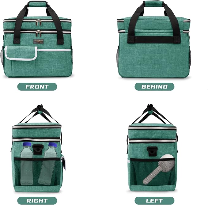 BAGLHER Dog Travel Bag for Supplies - Double-Layer Airline Approved Weekend Pet Travel Organizer Set for Dog and Cat Tote with 2 Pet Food Containers and 2 Collapsible Silicone Bowls Green
