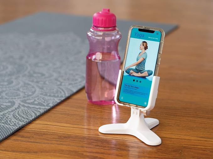 WeatherTech DeskFone in White - Adjustable, Universal Cell Phone Holder Mount Stand for Desk, Counter, Table - Tripod Design for iPhone & Smartphone Charging - Gold Metal Knobs