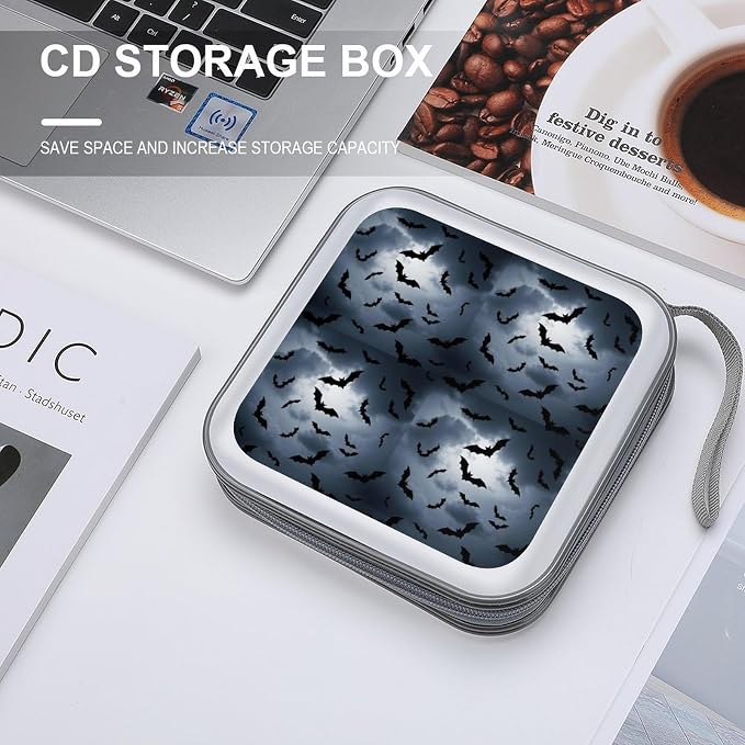 40-Capacity DVD CD Storage Wallet Bat, Heavy-Duty Hard Shell Binder, Portable Organizer with Strap for Car Travel