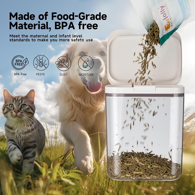 LivLab Mker Dog Food Storage Container 5 lbs Airtight Pet Food Storage Containers with Lids, Cat Food Container, BPA Free, Rice Container, Flour Dispenser(6 lbs), white | Airtight pop-lock lid helps protect dry pet food from moisture; clear BPA-free bo...