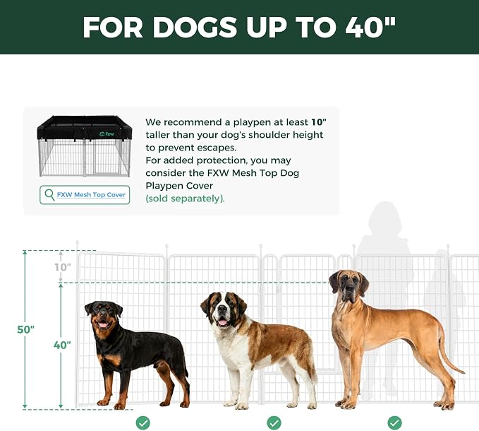 FXW Rollick Dog Playpen, Indoor, Yard & RV Camping, 50"H, 32 Panels | Easy setup, Heavy-duty, DIY layouts, for Ultra Large Dogs, Patented