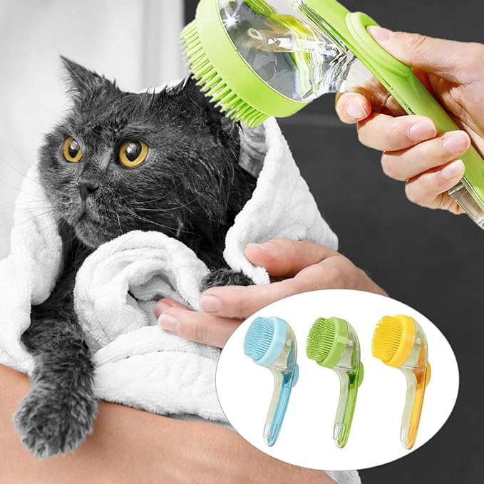Pet Dogs Shampoo Dispenser Brush Cats Massage Comb Grooming Scrubber Shower Brush for Bathing Soft Silicone Bristles