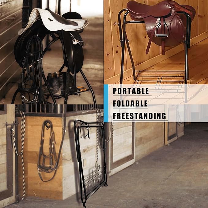 2 Pack Saddle Rack Portable Folding Horse Saddle Stand for English and Western Saddles,28" L x 19" W x 37.5" H