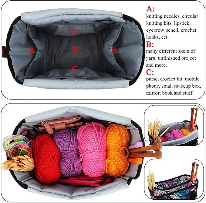 Coopay Crochet Bag w/Shoulder Strap, Yarn Bag Knitting Tote Bag-Forest | Portable Traveling Crochet for Crocheter, Large Capacity Storage Crochet Supplies Yarn Organizers Unfinished Project