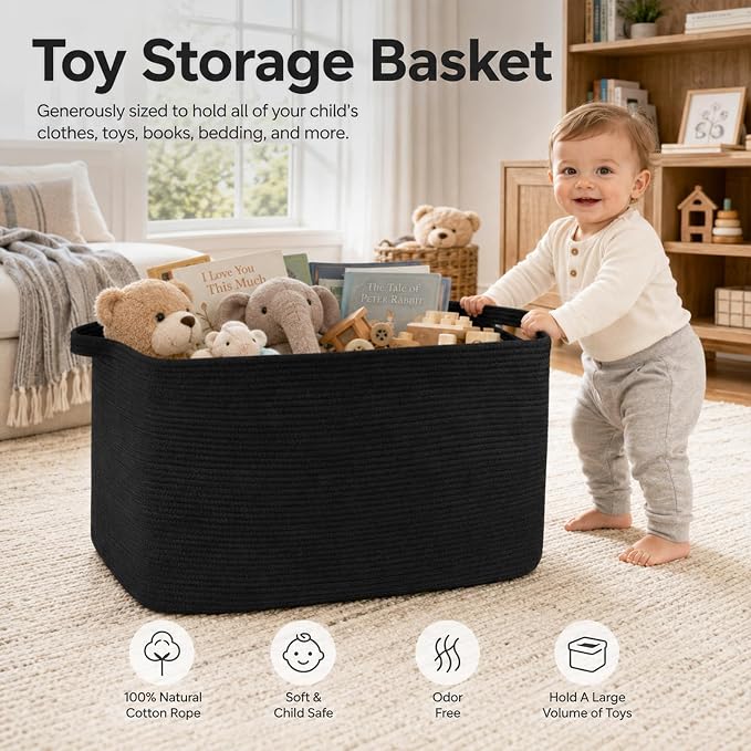 OIASKET 108L Extra Large Blanket Basket Living Room, 24.8" x 16.2" x 16.2" | Rectangle Woven Laundry Hamper, Nursery Blanket Storage Living Room, Toy Storage With Handle, Large Baskets for Organizing