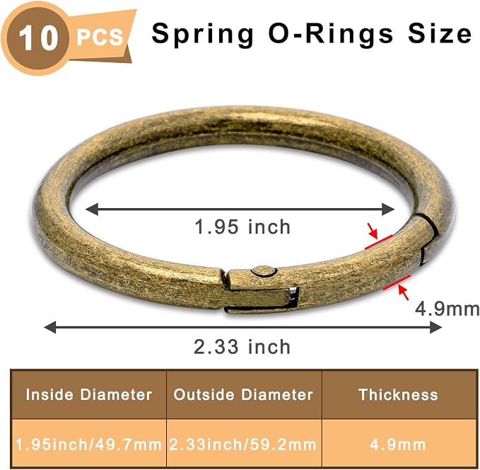 CooBigo 10Pack 2" Large Round Carabiner Clips, Metal Spring O Rings for Organizer Key Rings, Paracord Keychain Lanyard, Pet Chains, Purse Hardware, Key Snap Hooks DIY Accessory (Bronze)