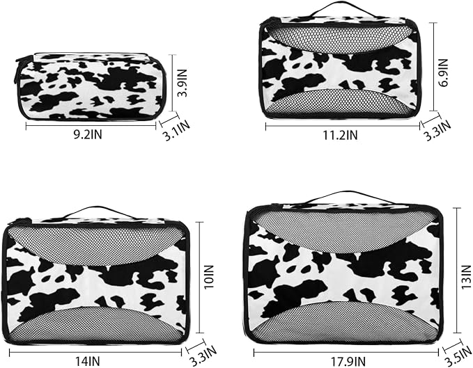 Milk Cow Print Packing Cubes for Travel, Luggage Packing Organizers, Farm Animal Travel Accessories Large Toiletries Bag for Clothes Shoes Cosmetics Toiletries