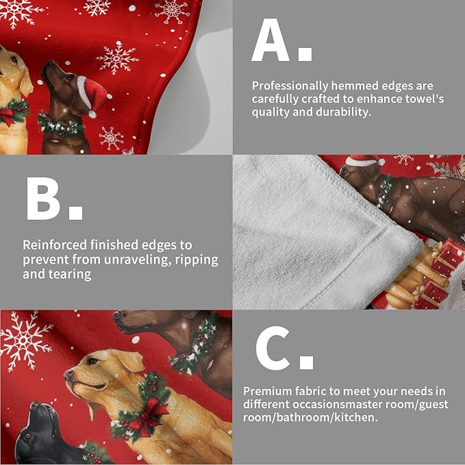 Giwawa Christmas Dog Towel Set of 2, Xmas Snow Pine Cones Funny Puppy Decorative Hand Towels, Winter Snowflake Presents Soft Microfiber Face Towel Washcloth for Bathroom Guest Gym Spa Hotel