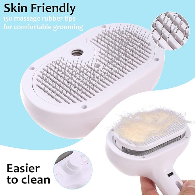 for Dogs & Cats – 3-in-1 FreshFur Shower Brush with Steam, Magic Pet Hair Grooming Tool for Long/Short Fur – Better Dog Bath Brush & Cat Steam Brush for Shedding, Detangling &Deep Cleaning