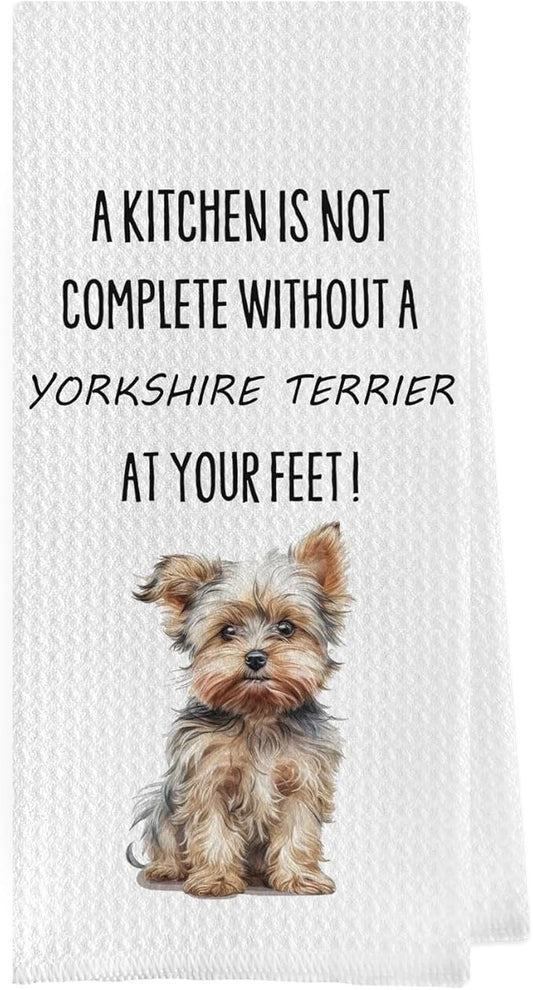 Yorkie Gifts Dish Towels - Funny Yorkshire Terrier Decorative Waffle Weave Kitchen Towels, Yorkshire Terrier Hand Tea Towels, Yorkshire Terrier Gifts (16×24 Inches)