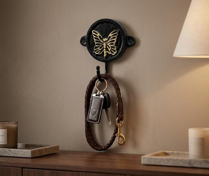 Aluminium Butterfly Print Wall Hook for Home Décor | Decorative Heavy Duty Wall Mounted Hook Rack for Coat, Keys, Towels, Bags & Hats | Rustic Vintage Organizer for Entryway, Bathroom & Bedroom