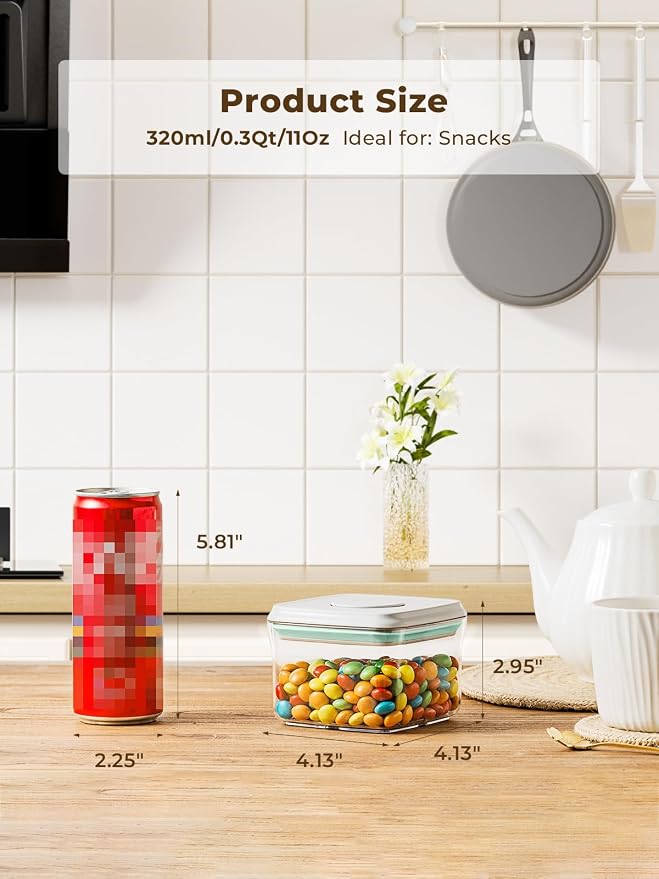 Small Airtight Container, 0.3Qt Mini Snack Jar with Pop-Top Lid | BPA-Free Stackable Food Storage for Candy, Nuts, Dog Treats, Brown Sugar, Tea Bags, Spices and Everyday Pantry Essentials
