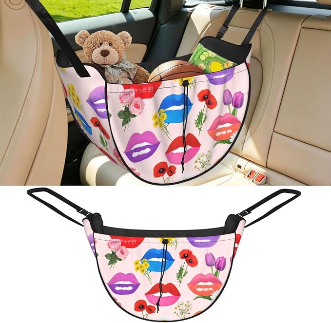 Lip Flower Car Seat Organizer-Backseat Storage Bag for Travel | Waterproof Durable. Holds Snacks Gear Essentials. Fits Most Cars.