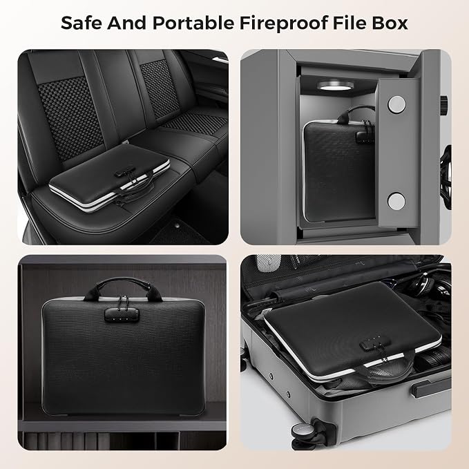 Fireproof Document Box,Hard Case Fireproof File Organizer with Lock 13 Pocket Accordion File Folder Reflective Zipper Portable Safe Box for Home Office Travel to Storage Important Documents Laptop