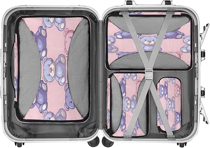 Packing Cubes for Travel, Teddy Bear Travel Luggage Packing Organizers for Women Men, Large Custom Toiletries Bag for Clothes Shoes, Cute Bear Dolls Print