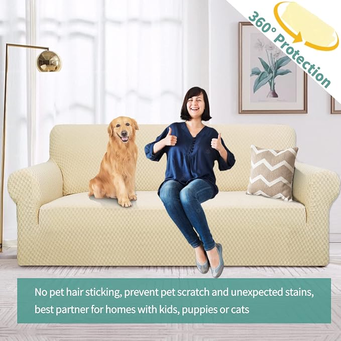 YEMYHOM Couch Cover Latest Jacquard Design High Stretch Extra Large Sofa Covers Pet Dog Cat Proof Oversized Slipcover Non Slip Magic Elastic Furniture Protector (XL Sofa, Beige)
