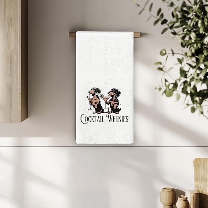 Weenies Dachshund Kitchen Towels - Funny Martini Bar Decor, Dachshund Lovers Gifts, Weenies Cocktail Dog Dish Towels for Kitchen Bathroom Decorative, 16x24 Inch