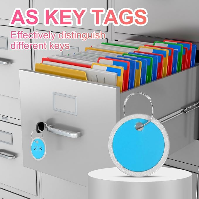 PATIKIL 1.2 Inch Metal Rim Key Tags 25 Pack Blank Round Paper Tags Bulk Writable Keychain Identifiers with Split Rings for Car Door Drawer Key Luggage Pet, Blue