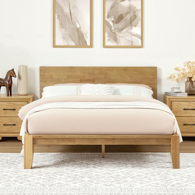 Softa Mikor Queen Japanese Joinery Bed Frame with Headboard, Solid Rubberwood Platform Bed, 1500 Lbs Heavy Duty, SGS Certified, No-Tool Setup, Storage Shelf, USB-A/C Port, No Box Spring Needed
