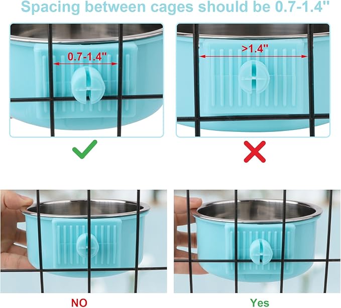 Hypeety Dog Crate Water Bowl No Spill - Hanging Attachable Pet Bowls for Kennel Durable Stainless Steel Food Water Dishes for Small Dogs Cats Rabbits Parrots with Non-Slip Base (Bule)