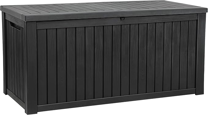 YITAHOME 220 Gallon XL Deck Box Large Outdoor Storage w/Divider for Patio | Outdoor Cushions, Garden Tools, Sports Equipment and Pool Supplies, Waterproof, Resin, Lockable, Black