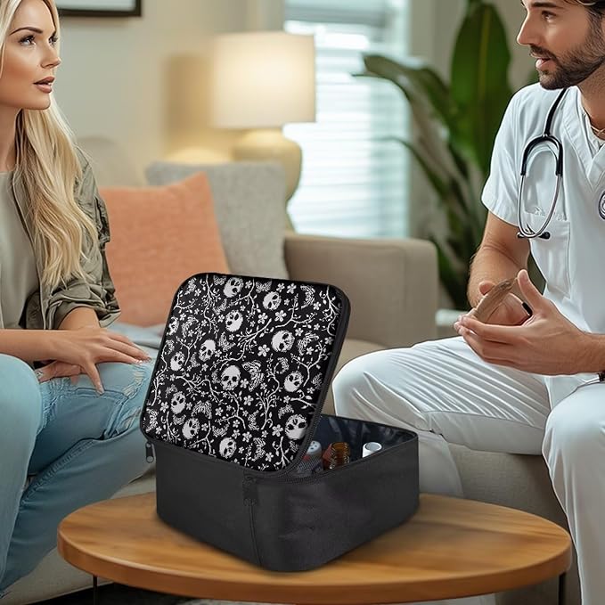 Rnyleeg First Aid Kit for Home Skull Print Empty First Aid Bag Portable Medical Kits for Outdoor, Boat, Camping, Hiking