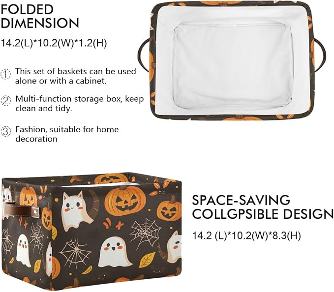 Kigai Storage Basket, Fabric Collapsible Closet Organizer Bin | Halloween Boo Pumpkins Waterproof Foldable Canvas Basket with Handles for Shelves, Nursery, Closet, Bedroom & Bathroom